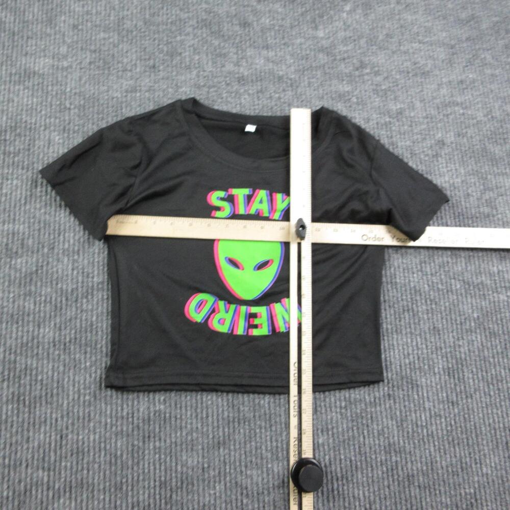 Alien Shirt Womens M Black Cropped Slim Cotton Blend Crew Neck Graphic Tee - Picture 4 of 8